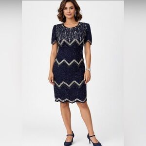 Vintage Laurence Kazar Beaded
Navy Cocktail Dress Silk